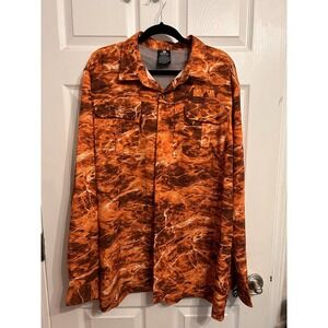 Mossy Oak XL Elements Agua Long Sleeve Collar Vented Fishing Shirt Orange
